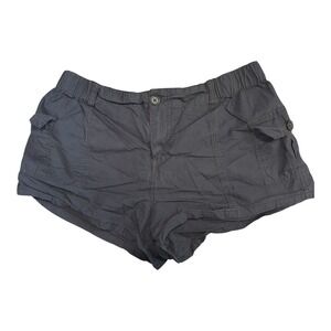 Cisono Womens Black Cargo Utility Shorts Elastic Waist Cotton POPSH13 Large